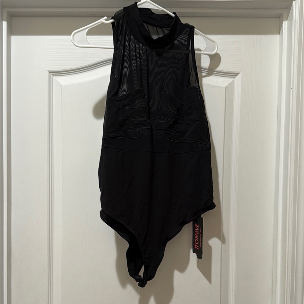 Black Sleeveless Bodysuit with handprints style NWT